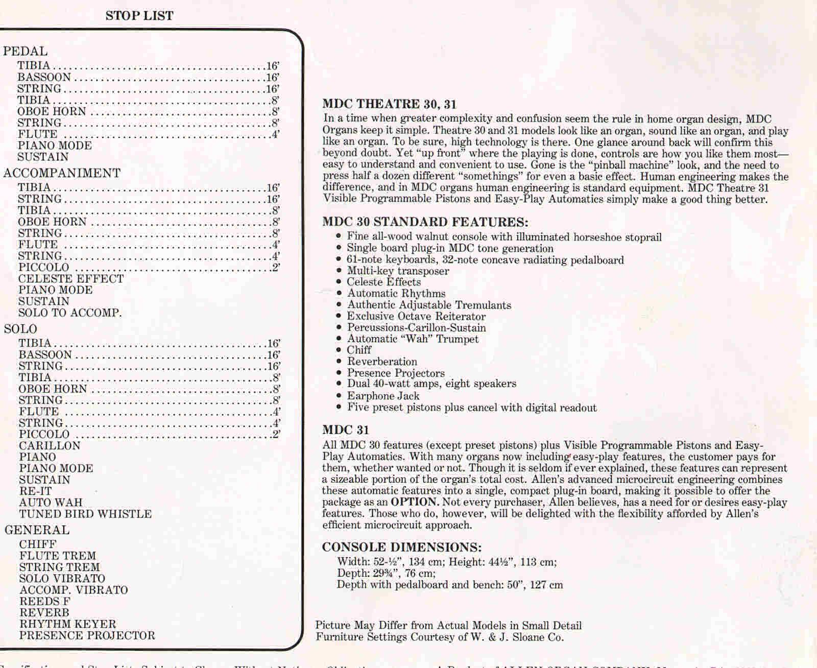 Allen model MDC-30 specifications